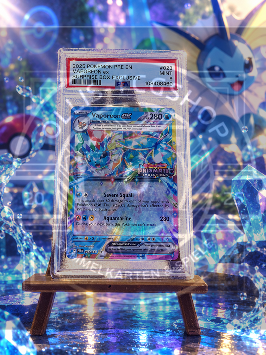 Pokémon Vaporeon ex 023 Prismatic Evolutions Surprise Box Englisch – PSA 9 Mint
