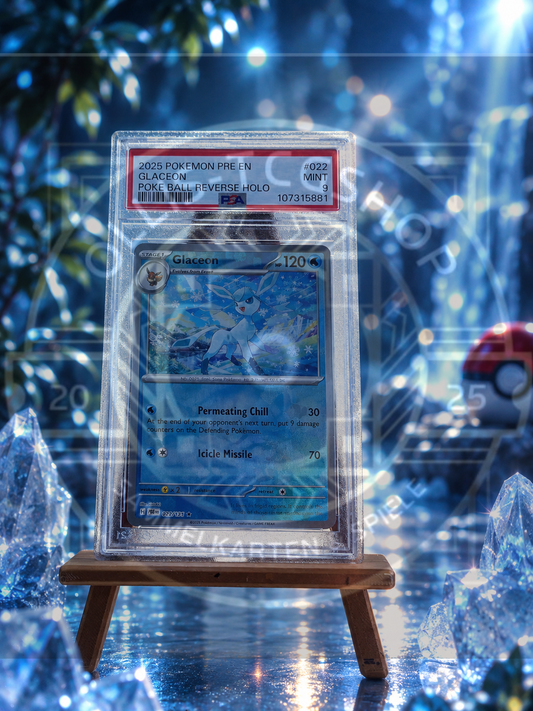 Pokémon Glaceon 025 Prismatic Evolutions Poké Ball Reverse Holo Englisch – PSA 9 Mint
