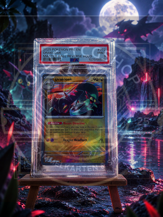 Pokémon Drakloak 072 Prismatic Evolutions Master Ball Reverse Holo Englisch – PSA 9 Mint