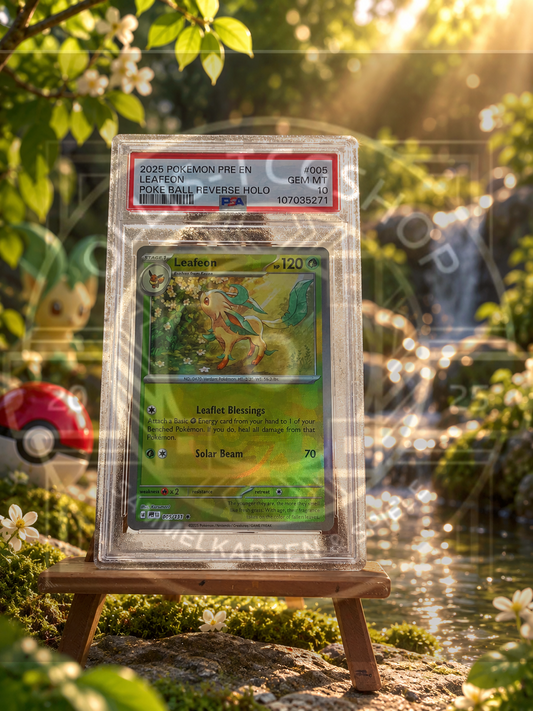 Pokémon Leafeon 005 Prismatic Evolutions Poké Ball Reverse Holo Englisch – PSA 10 Gem Mint