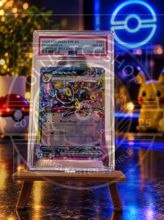 Pokémon Umbreon ex 060 Prismatic Evolutions Surprise Box Englisch – PSA 8 NM-MT