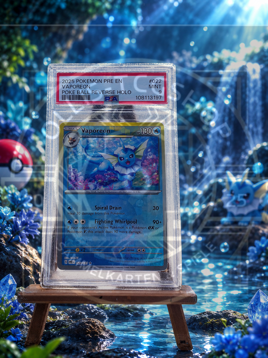 Pokémon Vaporeon 022 Prismatic Evolutions Poké Ball Reverse Holo Englisch – PSA 9 Mint
